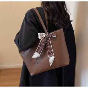 Alternative view of Elegant PU Leather Tote with Scarf Detail FN432