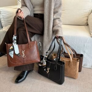 Minimalist Designer-Inspired Tote with Scarf Detail FN440