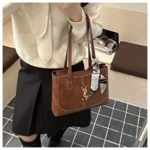 Alternative view of Minimalist Designer-Inspired Tote with Scarf Detail FN440