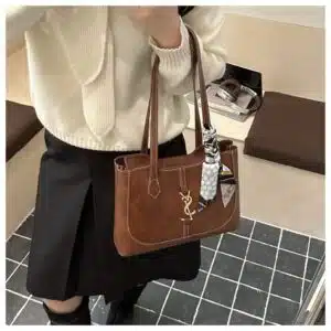 Alternative view of Minimalist Designer-Inspired Tote with Scarf Detail FN440