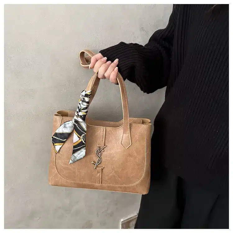 Minimalist Designer-Inspired Tote with Scarf Detail FN440 - Image 3