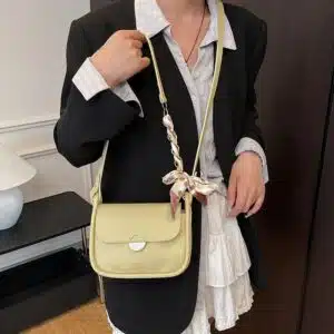 Alternative view of Minimalist Saddle Bag with Scarf Accent FN443