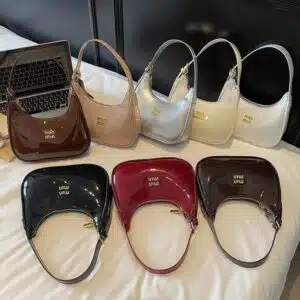 Minimalist Glossy Crescent Bag with Logo Accent FN445