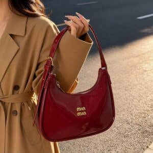 Alternative view of Minimalist Glossy Crescent Bag with Logo Accent FN445