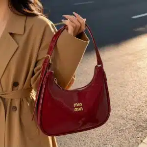 Alternative view of Minimalist Glossy Crescent Bag with Logo Accent FN445