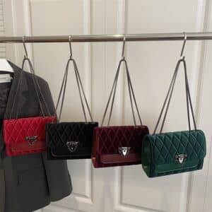 Luxurious Diamond-Quilted Velvet Flap Bag FN447