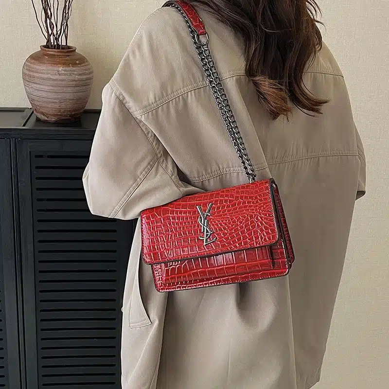 Textured Crocodile-Pattern Flap Bag FN449 - Image 4