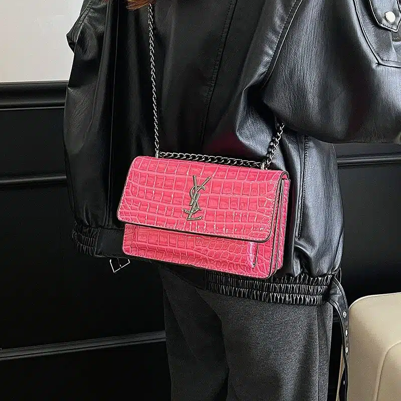 Textured Crocodile-Pattern Flap Bag FN449 - Image 5