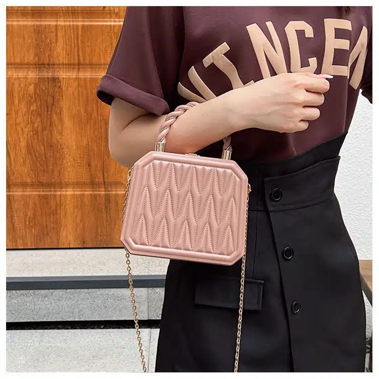 Geometric Textured Hexagonal Handbag FN450 - Image 4